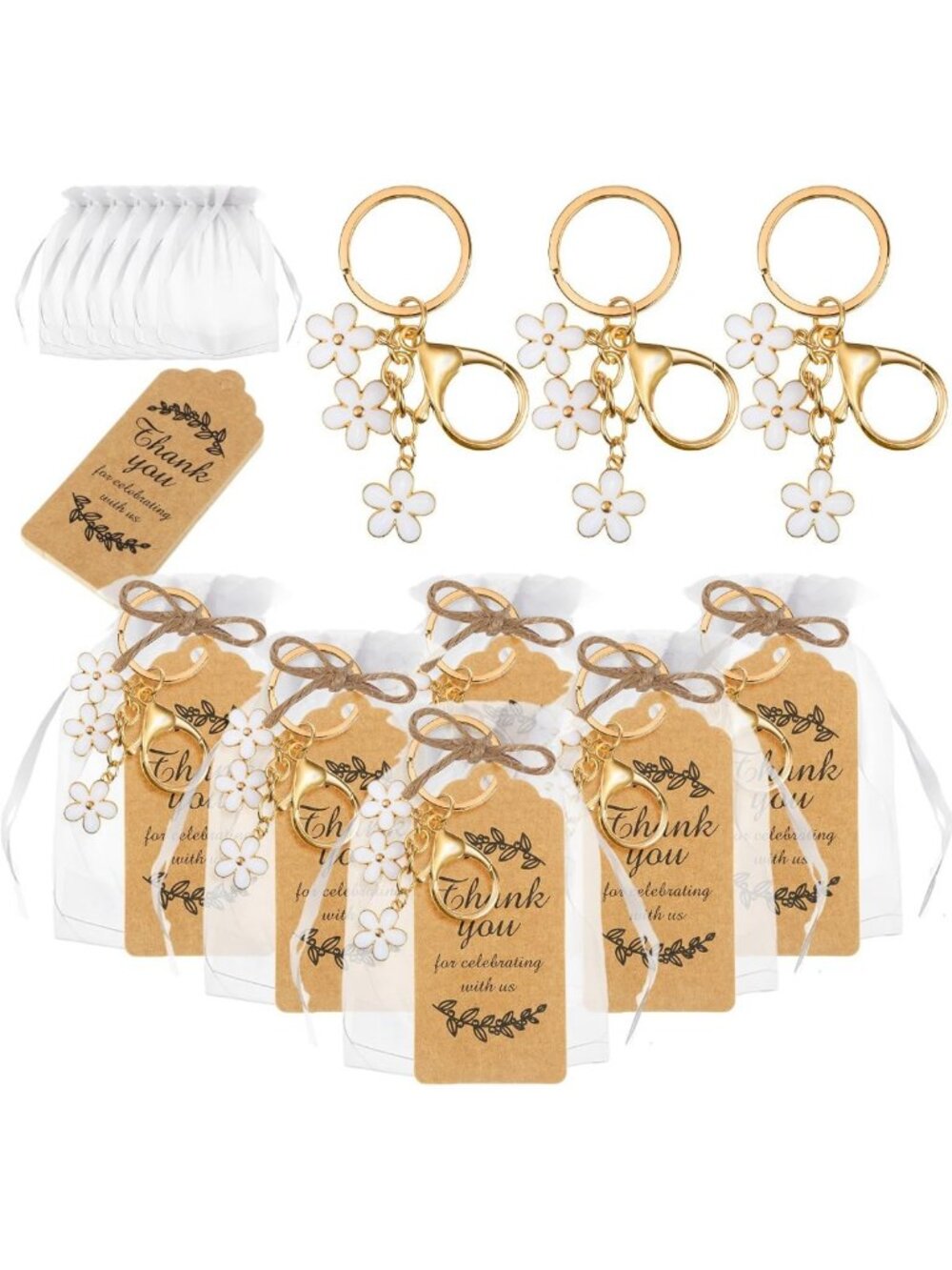 20 Flower Keychains for Party Favors, Weddings, Baptism & Bridal Showers - Bulk